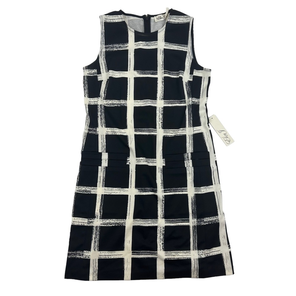 NWT Eliza J Women's Black & White Sleeveless Shift Dress Sz 4 Stretch $138 - Picture 2 of 11